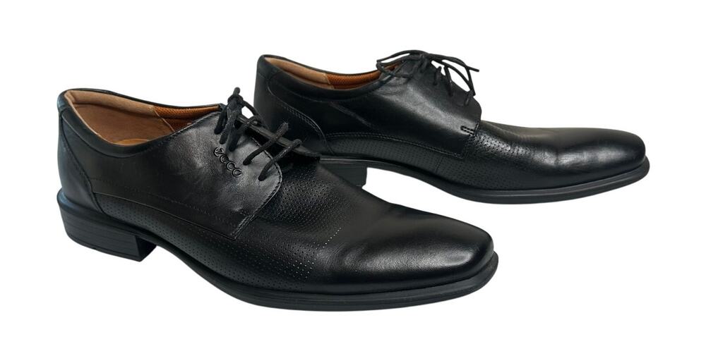 Ecco Shoes Mens 45 12 Black Leather Oxford Dress Lace Up Office Formal Comfort